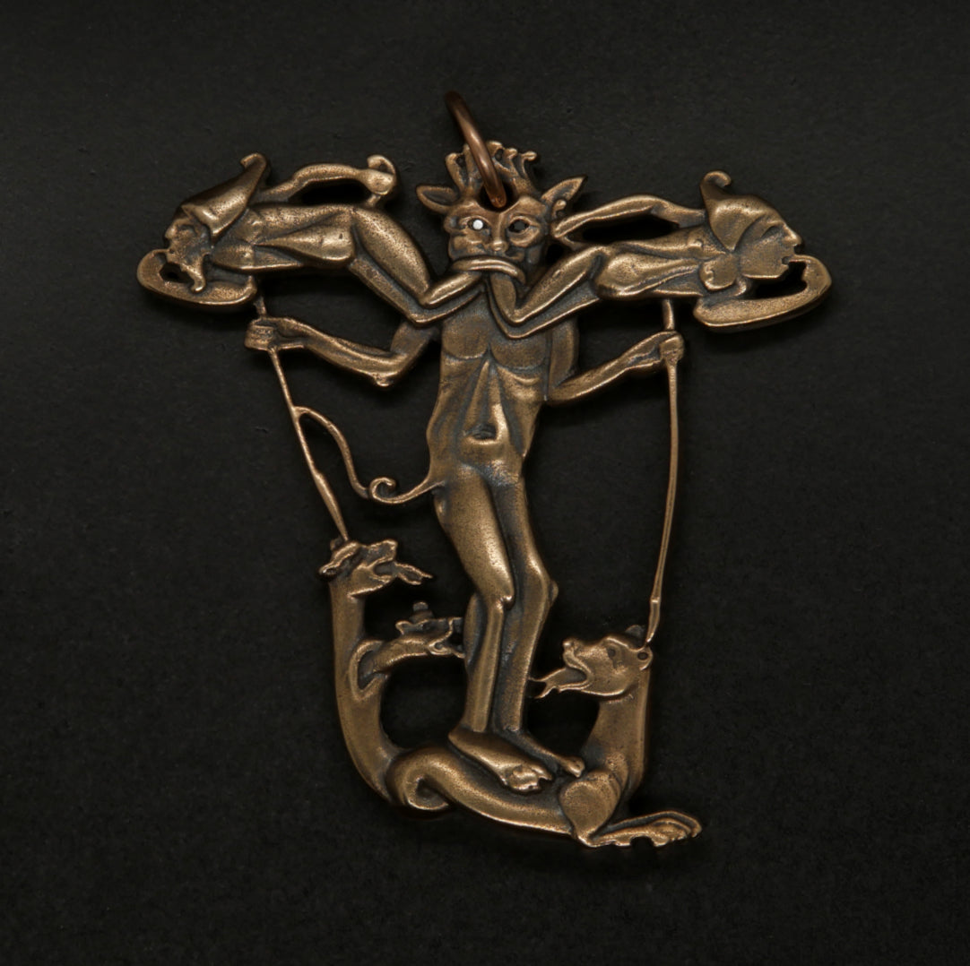 Demonic grotesque initial T Pendant Bronze