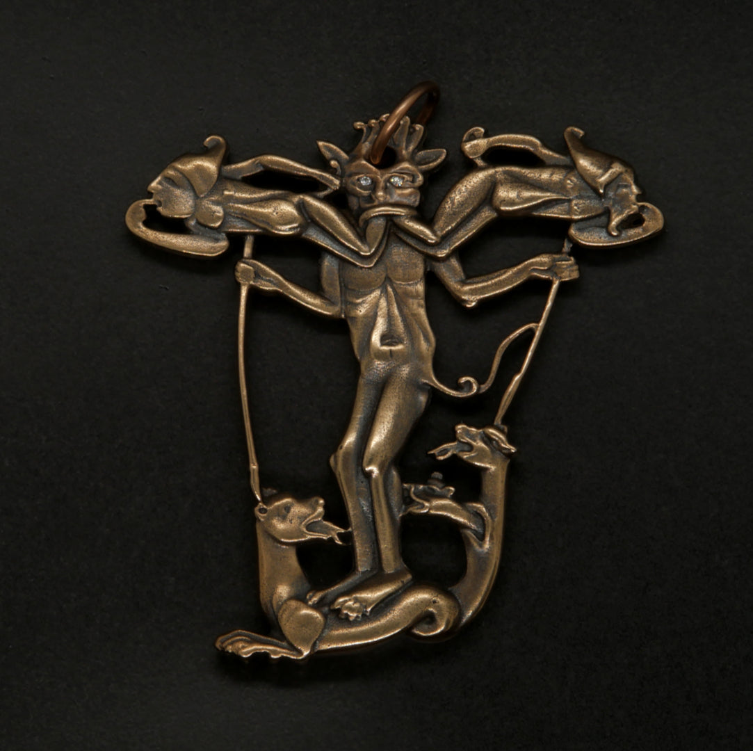 Demonic grotesque initial T Pendant Bronze